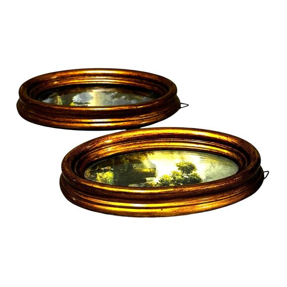Miniature Italian Florentine style gold framed art prints TWO small oval hangers - Picture 2 of 8